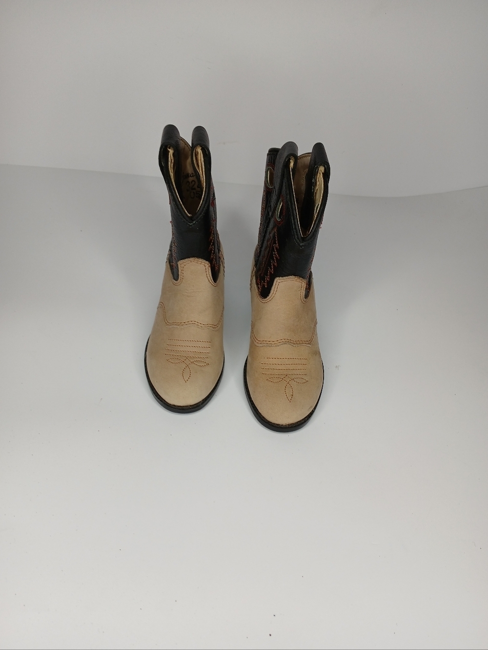 Kids Western Cowboy Boots Tan & Black | Size 2 Toddler | Classic Embroidered Rod